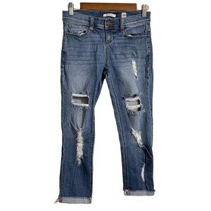 SP Black Womens Dark Wash Distressed Mid Rise Cuffed Slim Ankle Jeans Size 24